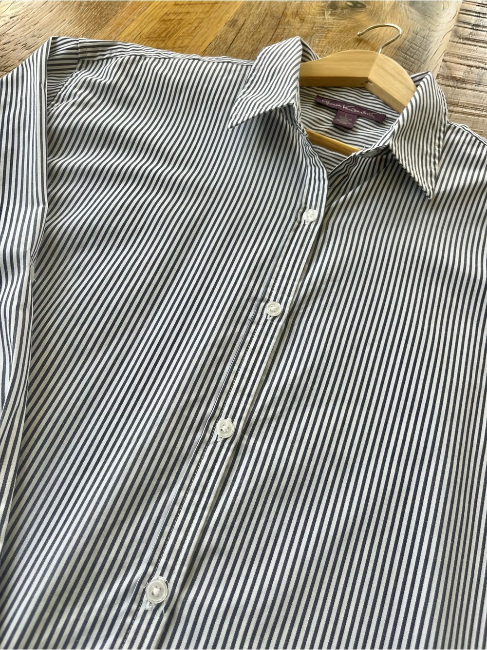Navy Stripe Boyfriend Button Down Shirt 100% Cotton Oversized L - Picture 7 of 7